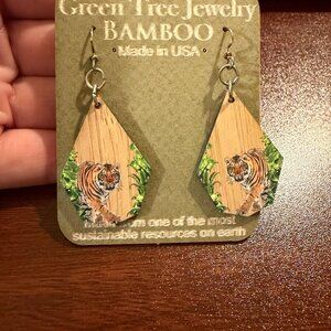 Green Tree Bamboo Earrings "Tiger"